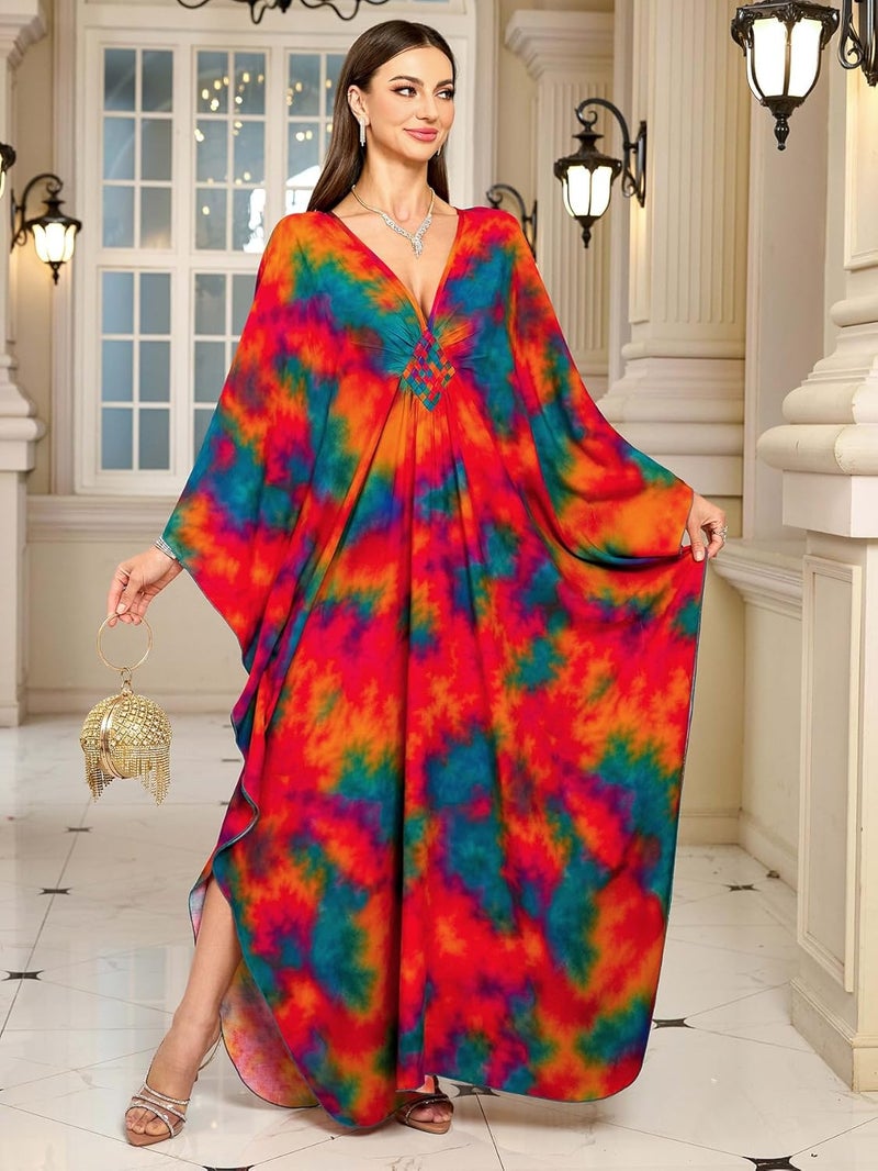 KEYLORTING Women’s Kaftan Beach Cover Up Dress Plus Size Summer Swimsuit Loungewear Maxi Dress - Image 5